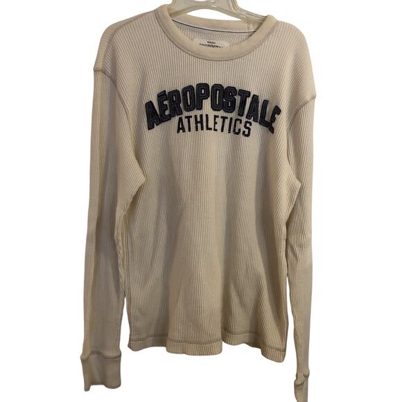 Vtg Aeropostale Sweater Mens XL Cream Spellout Waffle Knit Long Sleeve Y2K Heavy - Picture 1 of 12